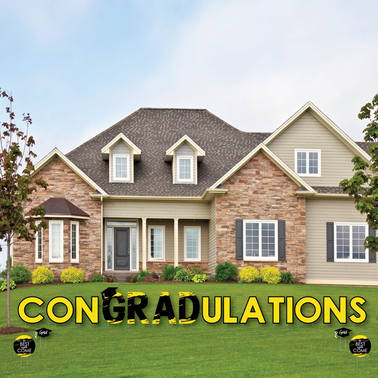 Big Dot of Happiness Yellow Graduation Party Yard Signs - Outdoor Lawn Decorations - ConGRADulations